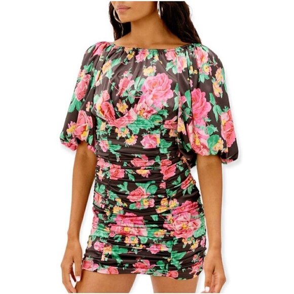 NWT For Love and Lemons Jolie Mini Dress with Puff Sleeves in Black - S - Picture 7 of 8